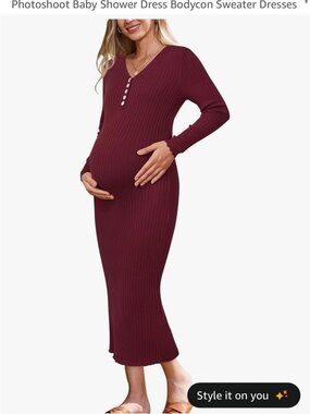 Amazon Burgundy Ribbed Maternity Maxi Sweater Dress